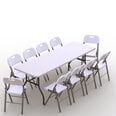 Kokkupandav mööblikomplekt Tonro: laud 240, valge, 10 Premium tooli, valge