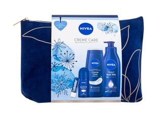 Подарочный комплект косметики Nivea Nivea Creme Care: гель 250 мл + антиперспирант 50 мл + молочко для тела 400 мл + бальзам для губ 4,8 г + косметичка цена и информация | Кремы, лосьоны для тела | kaup24.ee