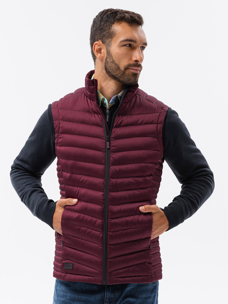 Meeste tepitud vest Ombre V54 Burgundia hind ja info | Meeste vestid | kaup24.ee