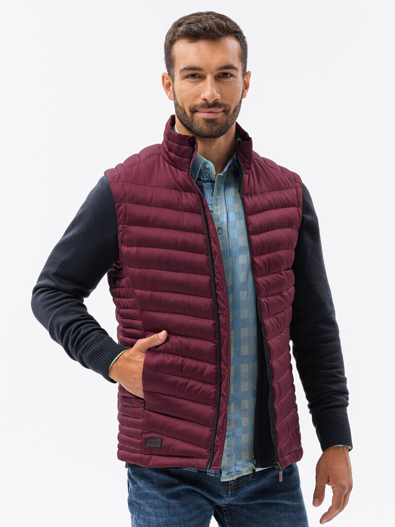 Meeste tepitud vest Ombre V54 Burgundia цена и информация | Meeste vestid | kaup24.ee