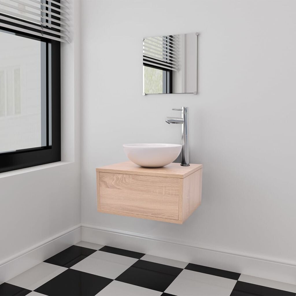 vidaXLi kolmeosaline vannitoamööbli ja valamu komplekt beež цена и информация | Vannitoa komplektid | kaup24.ee