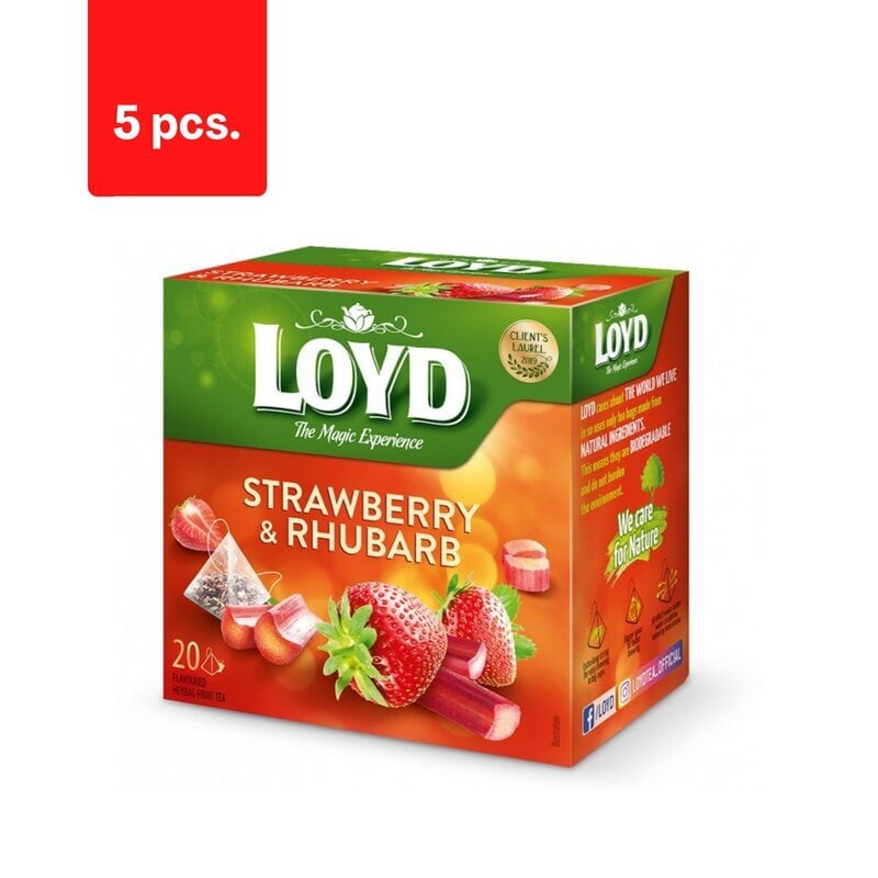 Puuviljatee LOYD, maasika- ja rabarberimaitseline, 20 x 2g x 5 pakk. hind ja info | Tee | kaup24.ee