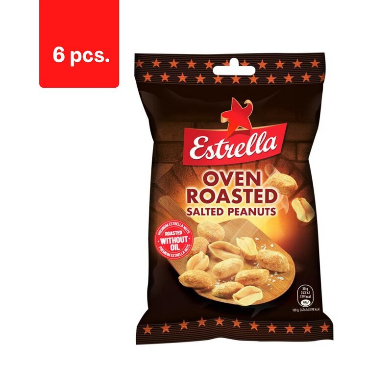 Ahjus küpsetatud maapähklid ESTRELLA, soolaga, 165g x 6 tk. pakett hind ja info | Suupisted, krõpsud | kaup24.ee