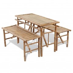 Складной стол и 2 скамейки для пикника из бамбука цена и информация | Комплекты уличной мебели | kaup24.ee