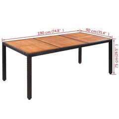 vidaXL aialaud, 190 x 90 x 75 cm, polürotang ja akaatsiapuit цена и информация | Садовые столы и столики | kaup24.ee