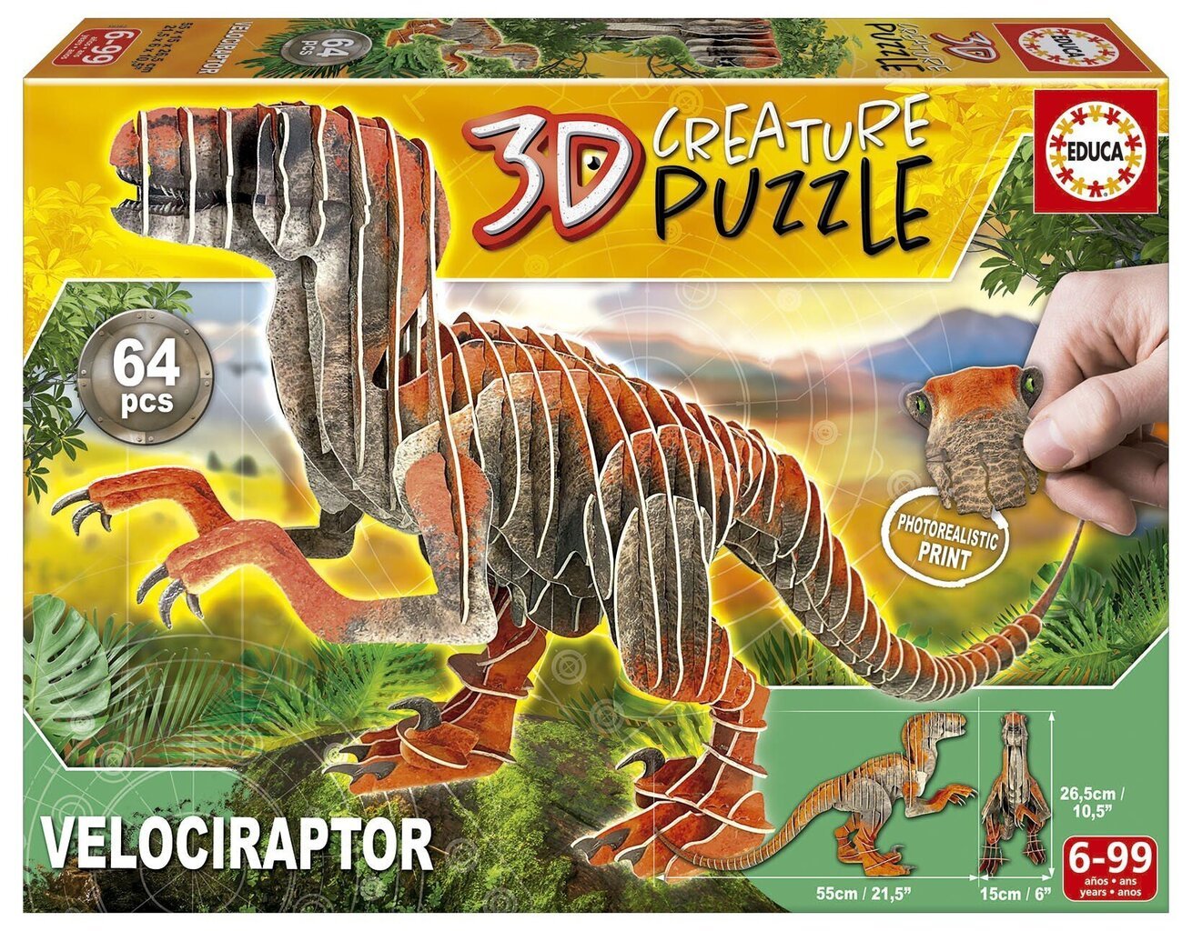 3D pusle Educa Velociraptor, 64 tükki цена и информация | Pusled | kaup24.ee