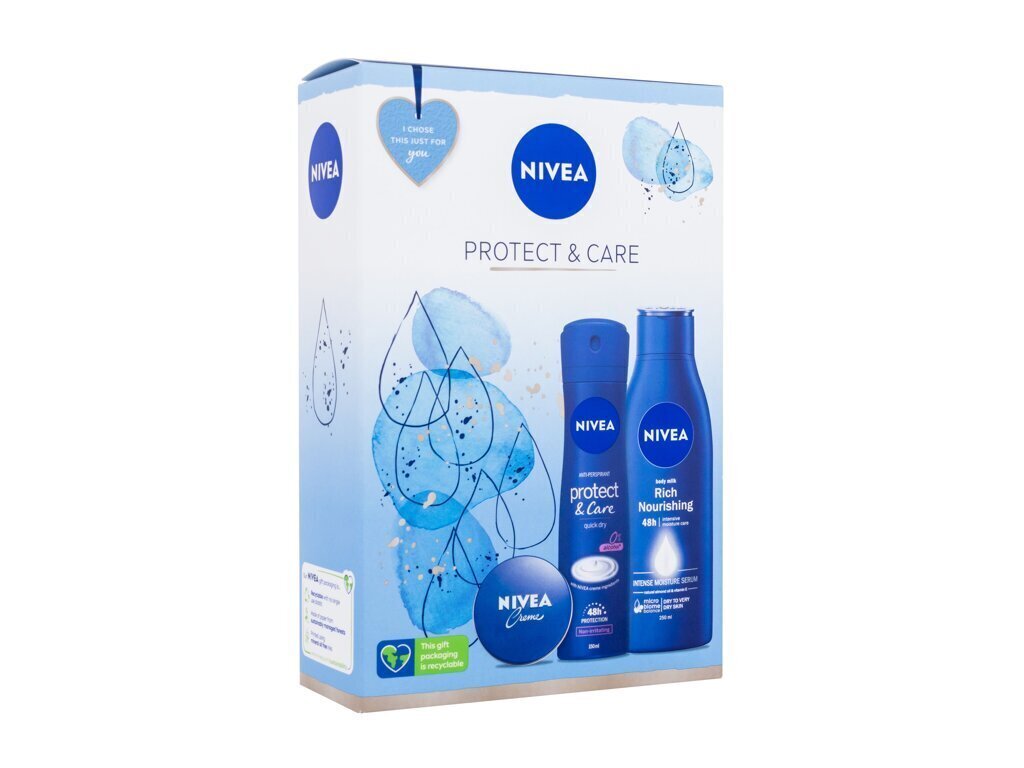 Набор для женщин Nivea Protect & Care: дезодорант-спрей, 150 мл + крем, 30  мл + Rich Nourishing питательное молочко для тела, 250 мл цена | kaup24.ee