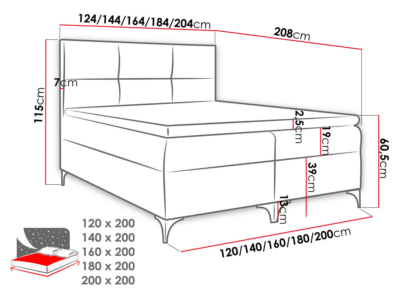 Kontinentaalvoodi BLANCO-Manila 28-160x200 cm hind ja info | Voodid | kaup24.ee