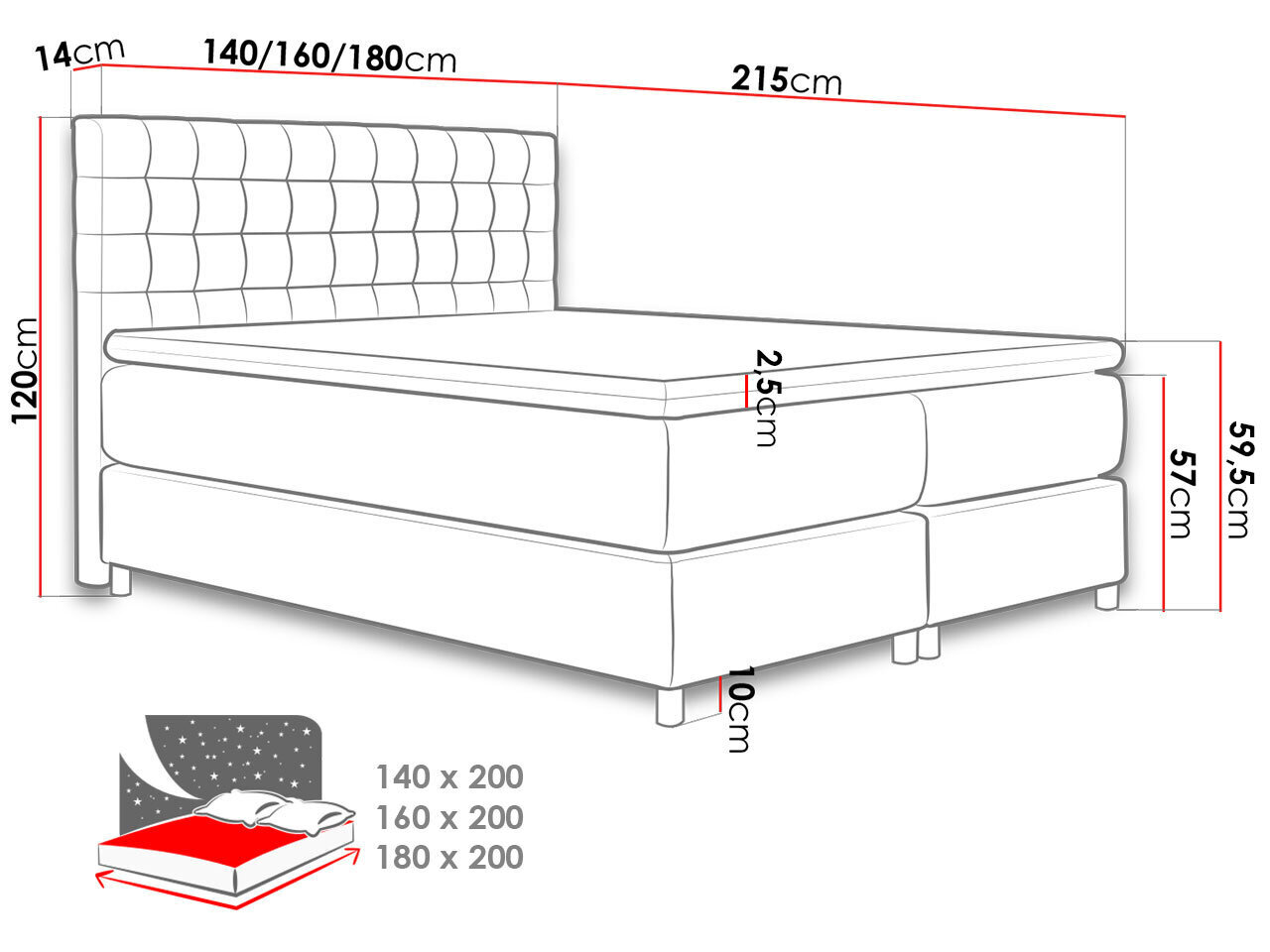 Kontinentaalvoodi KORTI-Ikar 8-180x200 cm цена и информация | Voodid | kaup24.ee