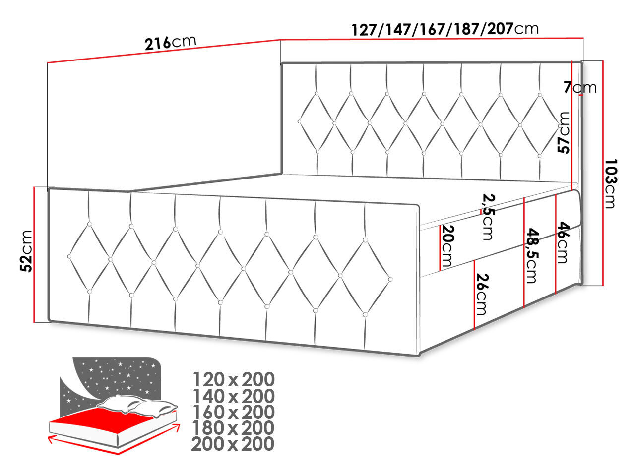 Kontinentaalvoodi COLZONE LUX-Mikrofaza 0005-120x200 cm hind ja info | Voodid | kaup24.ee