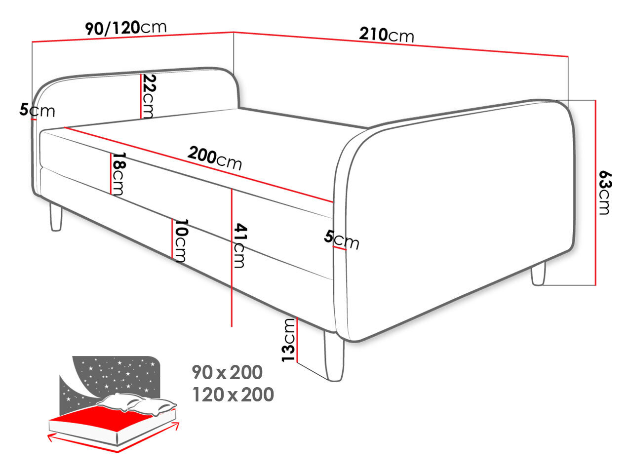 Voodi MIDDER 3-Rico 01-120x200 cm hind ja info | Voodid | kaup24.ee