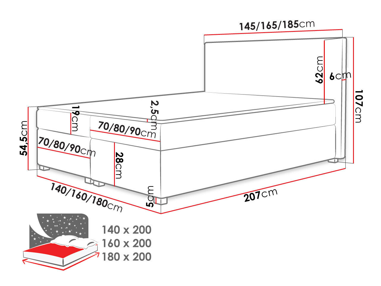 Kontinentaalvoodi MATERENKO-Rico 23-140x200 cm hind ja info | Voodid | kaup24.ee