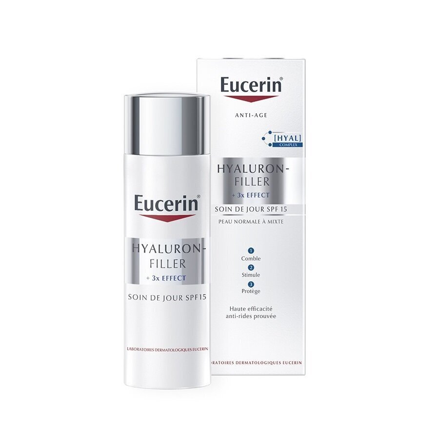 Kortsudevastane näokreem Eucerin Hyaluron-Filler 3x Effect Day Care Normal Combination Skin SPF15, 50ml hind ja info | Näokreemid | kaup24.ee