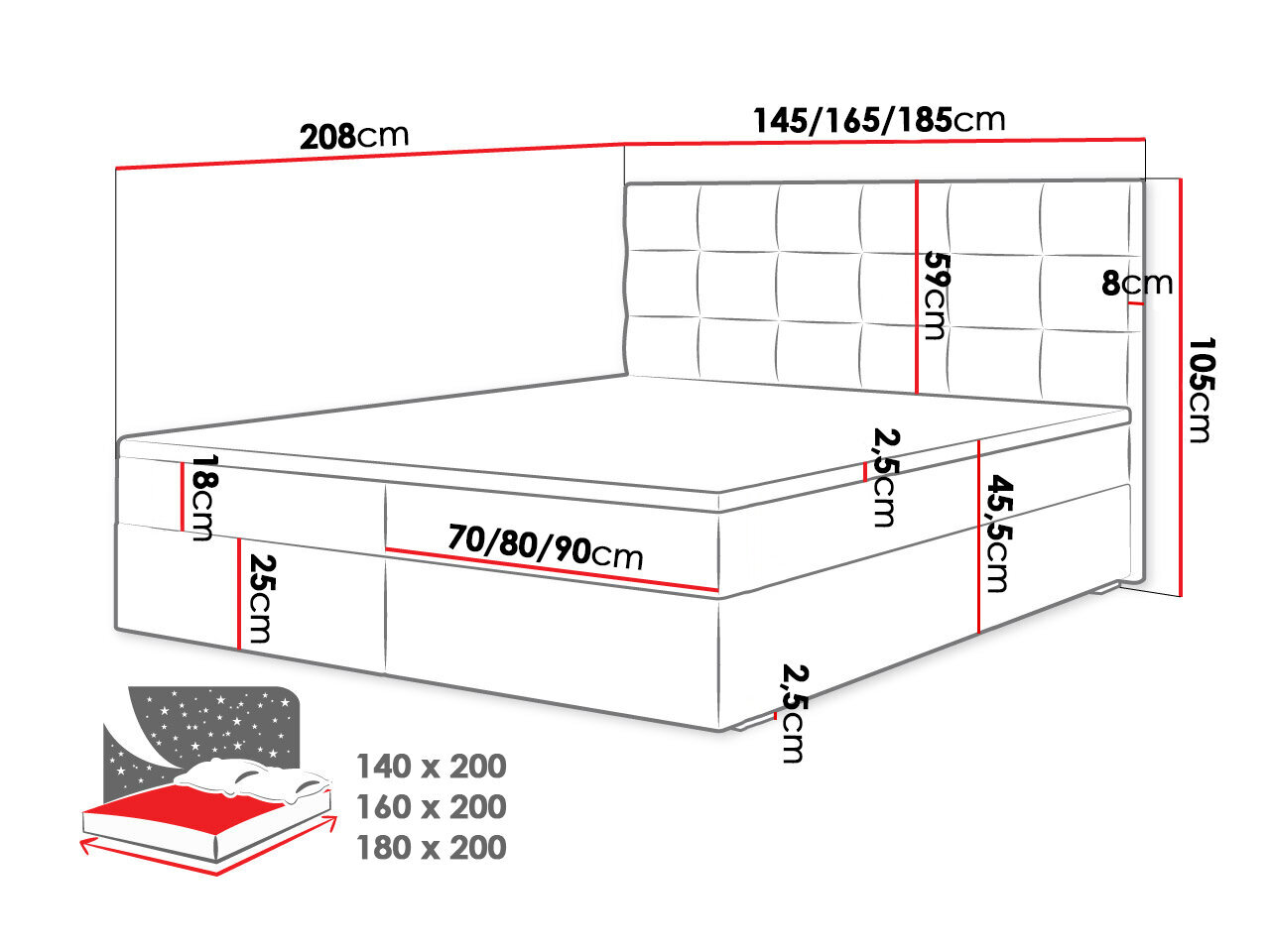 Kontinentaalvoodi DERISIO 1-Rico 23-140x200 cm hind ja info | Voodid | kaup24.ee