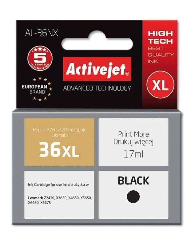 Activejet AL-36NX tint Lexmarki printerile; Lexmark 36XL 18C2170E asendus; Ülim; 17 ml; must hind ja info | Tindiprinteri kassetid | kaup24.ee