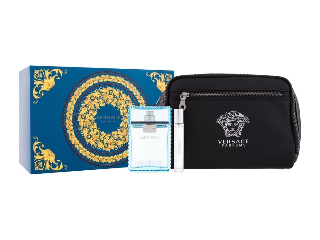 Kosmeetikatoodete kinkekomplekt meestele Versace Man Eau Fraiche: tualettvesi 100 ml + tualettvesi 10 ml + kosmeetikakott hind ja info | Meeste parfüümid | kaup24.ee