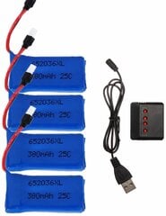 4 tk 25C 3.7V 380mAh drooni akud koos 1tk laadijaga HUBSAN X4 H107 H107L H107C H107D V252 JXD 385 RC jaoks. цена и информация | Смарттехника и аксессуары | kaup24.ee