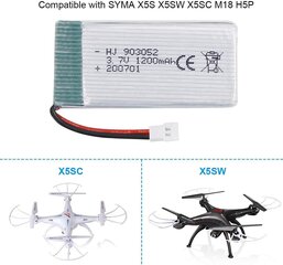 4 шт. перезаряжаемые липо аккумуляторы (3.7v, 1200mAh Lipo) для Rc квадрикоптеров дронов Syma X5SC X5SW + зарядное устройство 1-4 цена и информация | Смарттехника и аксессуары | kaup24.ee