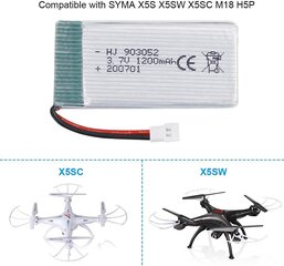 1 tk 3.7v, 1200mAh Lipo laetav aku Syma X5SC X5SW Quadcopter Drones jaoks hind ja info | Nutiseadmed ja aksessuaarid | kaup24.ee