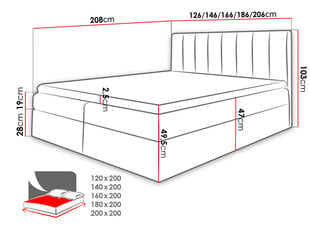 Континентальная кровать FIGO-ekoskóra Soft 011 (черна) + Ikar 1-120x200 см цена и информация | Кровати | kaup24.ee