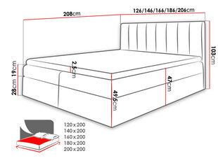 Континентальная кровать FIGO-ekoskóra Soft 011 (czarna) + Ikar 1-180x200 см цена и информация | Кровати | kaup24.ee