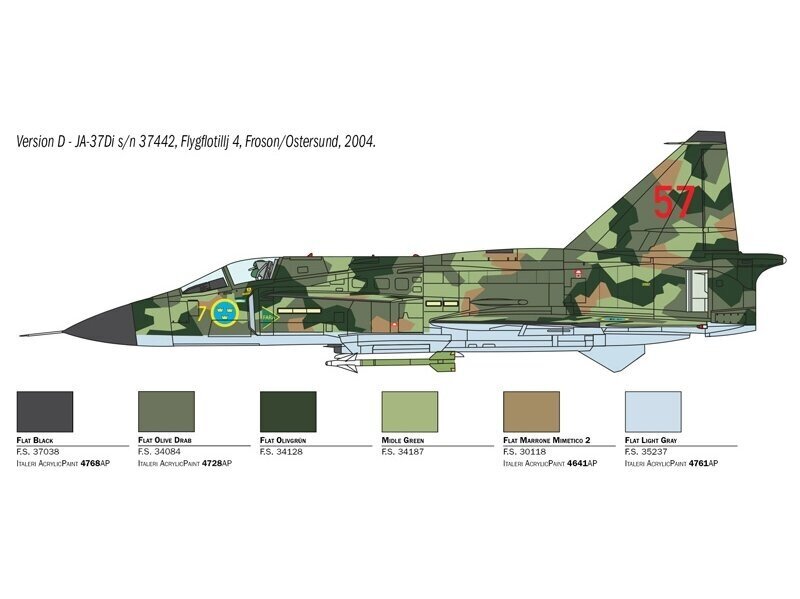 Italeri SAAB JA 37 Jaktviggen цена и информация | Liimitavad mudelid | kaup24.ee