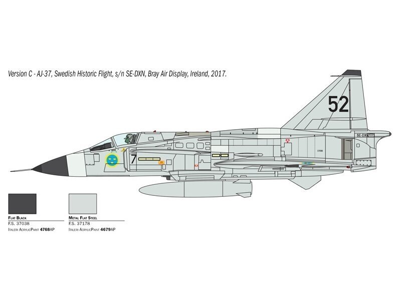 Italeri SAAB JA 37 Jaktviggen цена и информация | Liimitavad mudelid | kaup24.ee