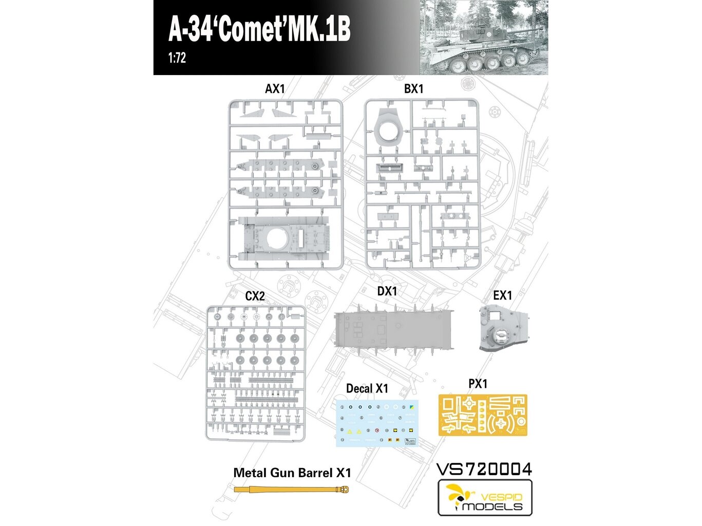 VESPID MODELS - British Army A-34 Comet MK.1B cruiser tank, 1/72, 720004 цена и информация | Klotsid ja konstruktorid | kaup24.ee