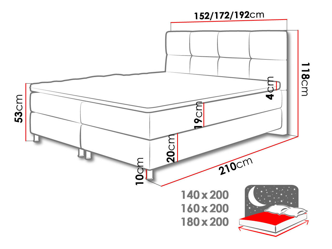 Kontinentaalvoodi ANDROMEDA-Fresh 01-140x200 cm hind ja info | Voodid | kaup24.ee