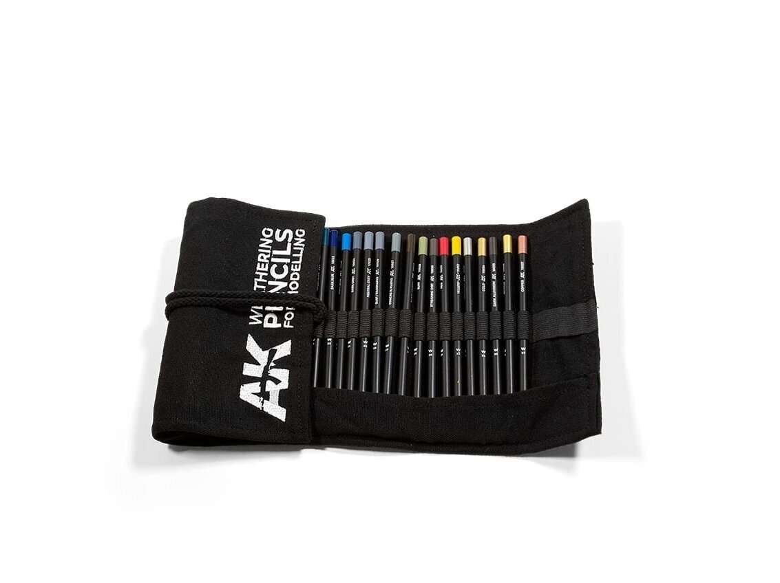 AK Interactive - WEATHERING PENCILS FULL RANGE CLOTH CASE 37 Watercolor Pencils (Komplektis 37 pliiatsit), AK10048 hind ja info | Kunstitarbed, voolimise tarvikud | kaup24.ee