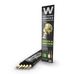 AK Interactive - Weathering Pencils GREEN & BROWN Shading & Effects Set ( pliiatsite komplekt), AK10040 hind ja info | Kunstitarbed, voolimise tarvikud | kaup24.ee