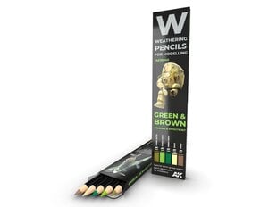 AK Interactive - Weathering Pencils GREEN & BROWN Shading & Effects Set (набор карандашей), AK10040 цена и информация | Принадлежности для рисования, лепки | kaup24.ee