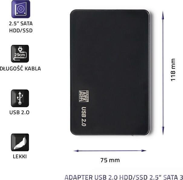 Qoltec Kõvaketta adapterUSB2.0 HDD / SSD 2.5 "SATA3 blac цена и информация | USB jagajad, adapterid | kaup24.ee