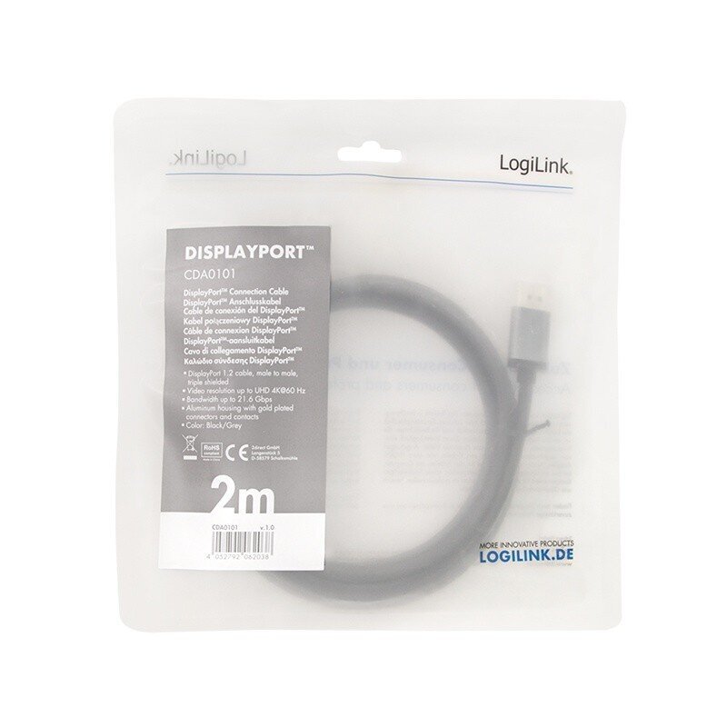 DisplayPort cable, 4K/60 Hz,DP/M do DP/M,alu, 2m hind ja info | Kaablid ja juhtmed | kaup24.ee