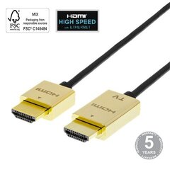 Deltaco Ultra-thin HDMI, 4K UHD, 3m, must / kuldne / HDMI-1043-K / 00100012 hind ja info | Kaablid ja juhtmed | kaup24.ee