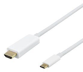 Deltaco USB-C - HDMI, 4K UHD, 2m, valge / USBC-HDMI1021-K / 00140022 цена и информация | Кабели и провода | kaup24.ee