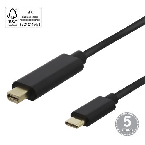 Deltaco USB-C till MiniDisplayPort, 21,6 Gbit/s, 3840x2160 i 60Hz, 2m, juodas / 00140017 hind ja info | Kaablid ja juhtmed | kaup24.ee