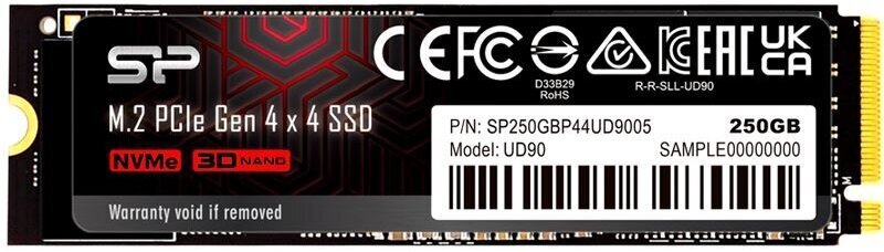 Dysk SSD Silicon Power UD90 250GB M.2 PCIe NVMe Gen4x4 NVMe 1.4 4500/1950 MB/s цена и информация | Sisemised kõvakettad (HDD, SSD, Hybrid) | kaup24.ee