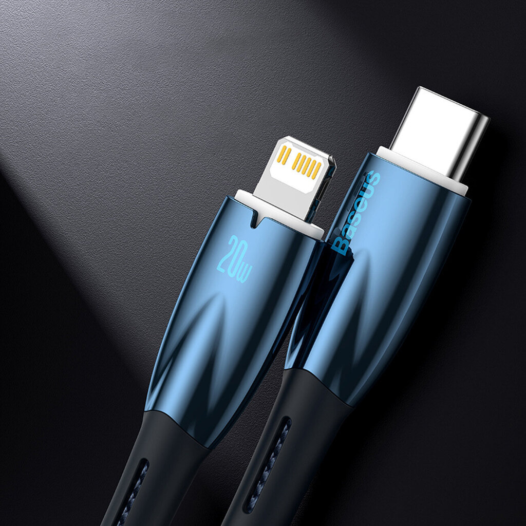 Baseus Glimmer Series, fast charging USB-C - Lightning 480Mb/s PD 20W 2m black цена и информация | Mobiiltelefonide kaablid | kaup24.ee