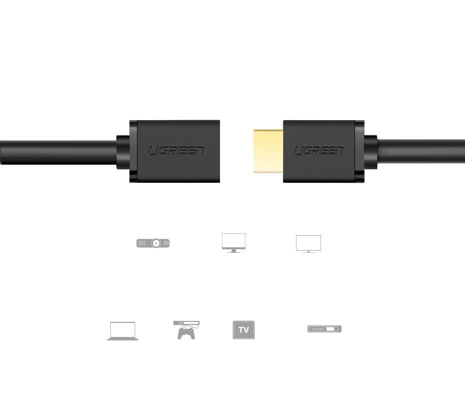 Ugreen HD107 10140, HDMI (female) - HDMI (male) cable adapter 4K 10,2 Gbps 340 Mhz audio ethernet 0,5 m black hind ja info | Kaablid ja juhtmed | kaup24.ee
