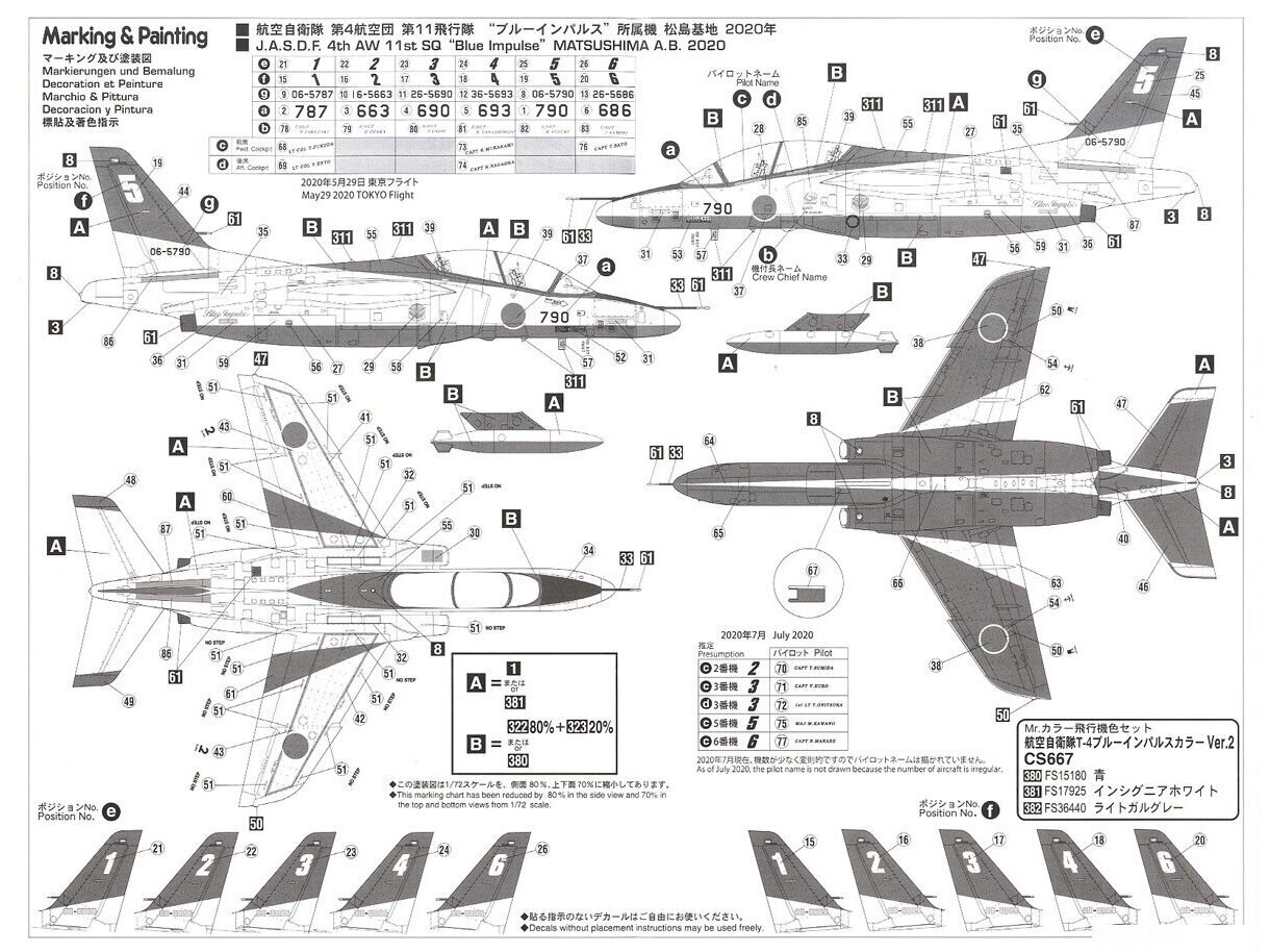 Hasegawa - Kawasaki T-4 'Blue Impulse 2020 (60th Anniversary)' (2 kits), 1/72, 02356 hind ja info | Klotsid ja konstruktorid | kaup24.ee