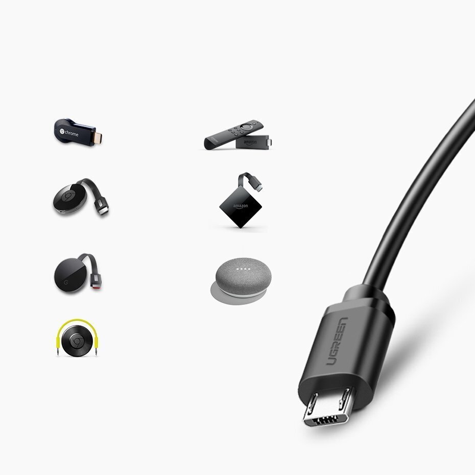 Ugreen 30985, external network adapter USB 100Mbps for Chromecast with 1m cable black цена и информация | USB jagajad, adapterid | kaup24.ee