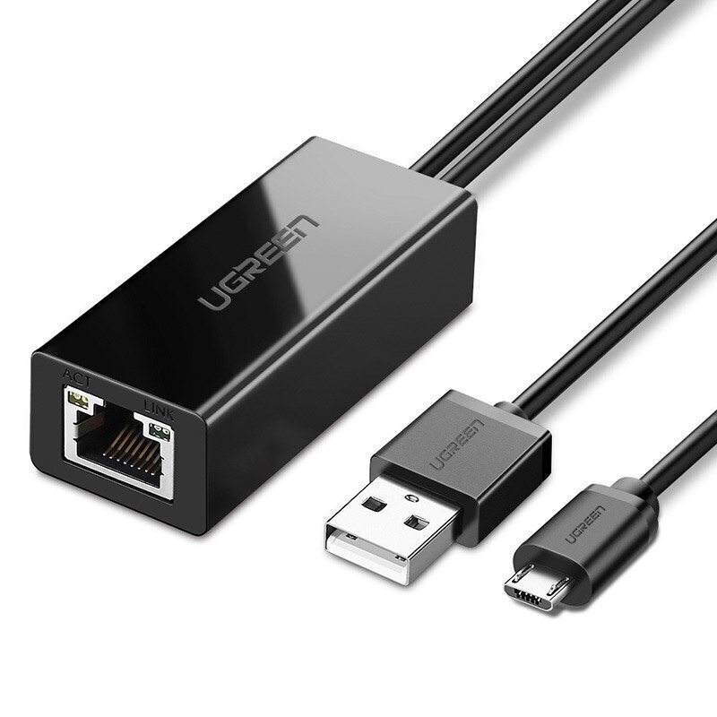 Ugreen 30985, external network adapter USB 100Mbps for Chromecast with 1m cable black hind ja info | USB jagajad, adapterid | kaup24.ee