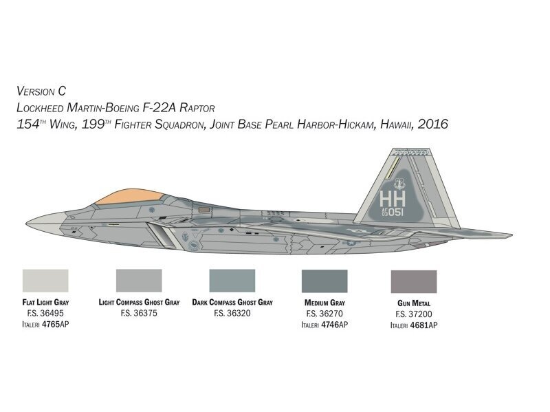 Italeri - F-22 Raptor, 1/48, 2822 цена и информация | Klotsid ja konstruktorid | kaup24.ee