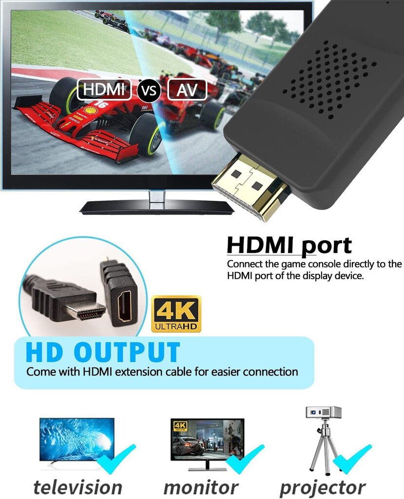 Retro mängude konsool HappyJoe 1800 mängu + allalaadimine, 4K HDMI HD hind ja info | Mängukonsoolid | kaup24.ee