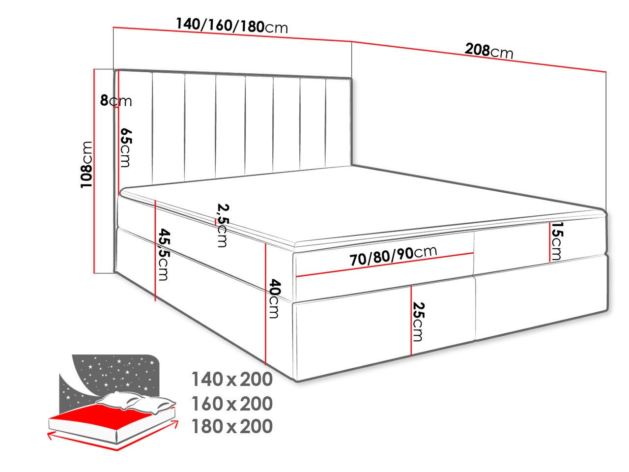 Kontinentaalvoodi ANSGAN II-Manila 02-140x200 cm цена и информация | Voodid | kaup24.ee