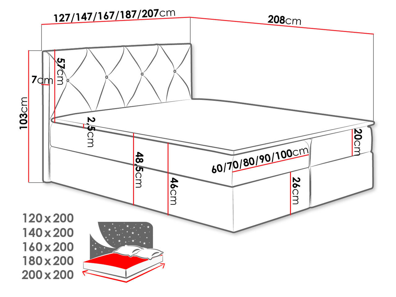 Kontinentaalvoodi XIRIOUS-Mono 235-140x200 cm hind ja info | Voodid | kaup24.ee