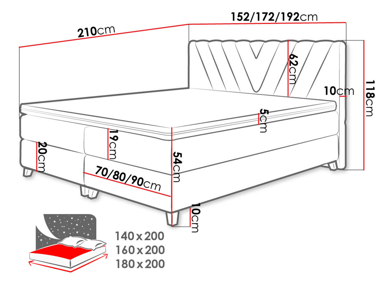 Kontinentaalvoodi HORESJA-Fresh 01-140x200 cm hind ja info | Voodid | kaup24.ee