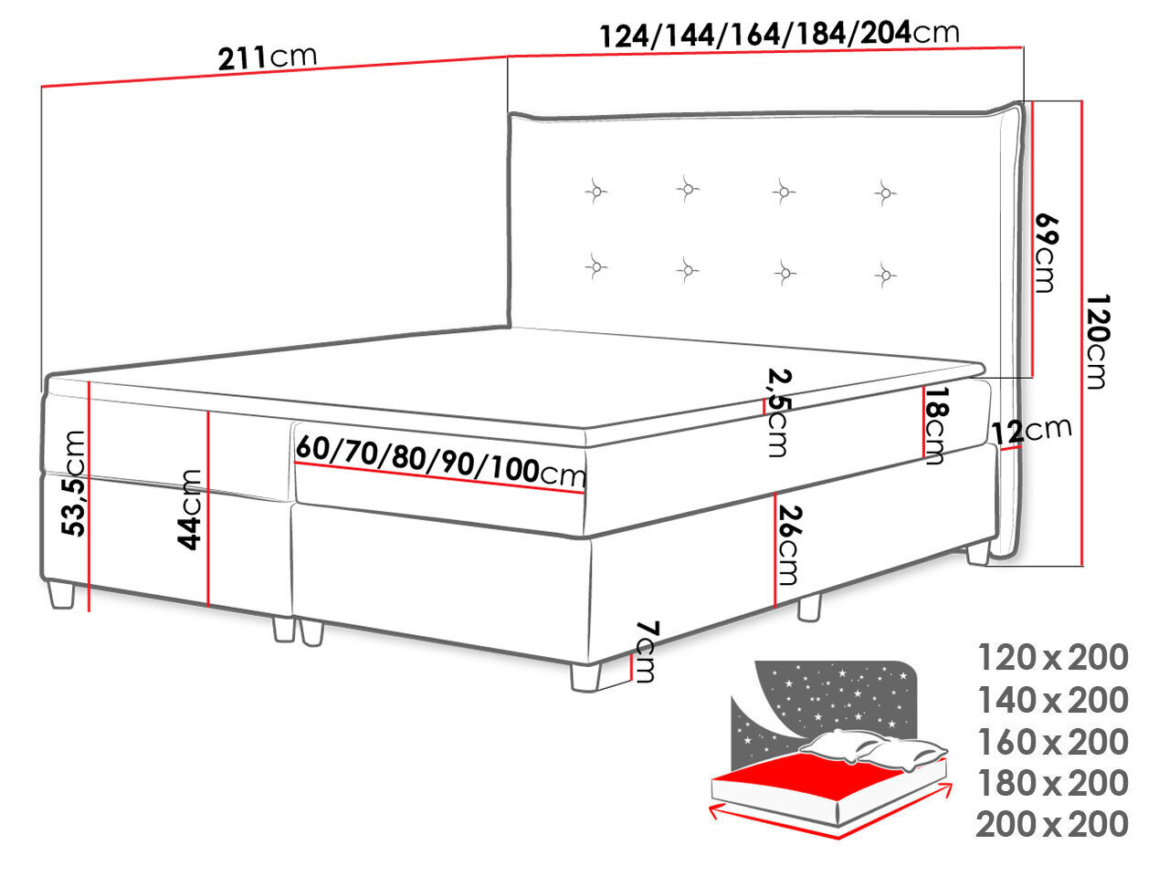 Kontinentaalvoodi TUKYA-Zetta 297-120x200 cm hind ja info | Voodid | kaup24.ee