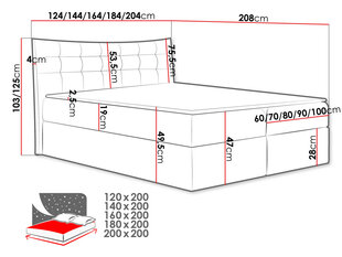 Континентальная кровать RIGMORE-Kronos 19 (ткань)-200x200 см цена и информация | Кровати | kaup24.ee